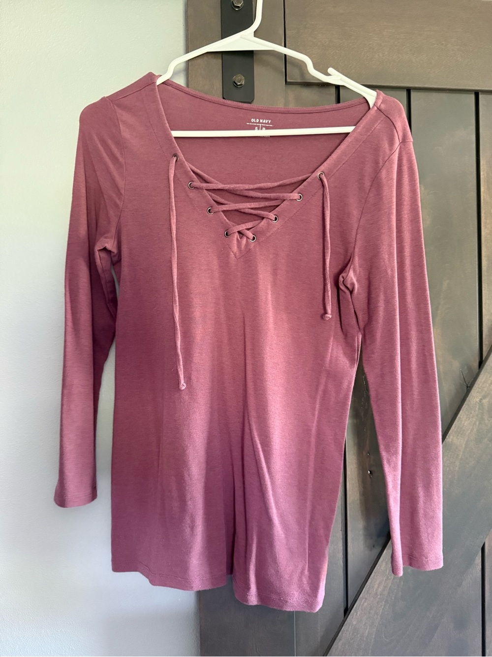 Old Navy Rose-Mauve Lace-Up Long Sleeve Top